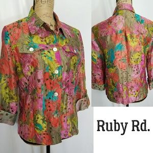 Ruby Rd. Multi-Color Button Collar Top